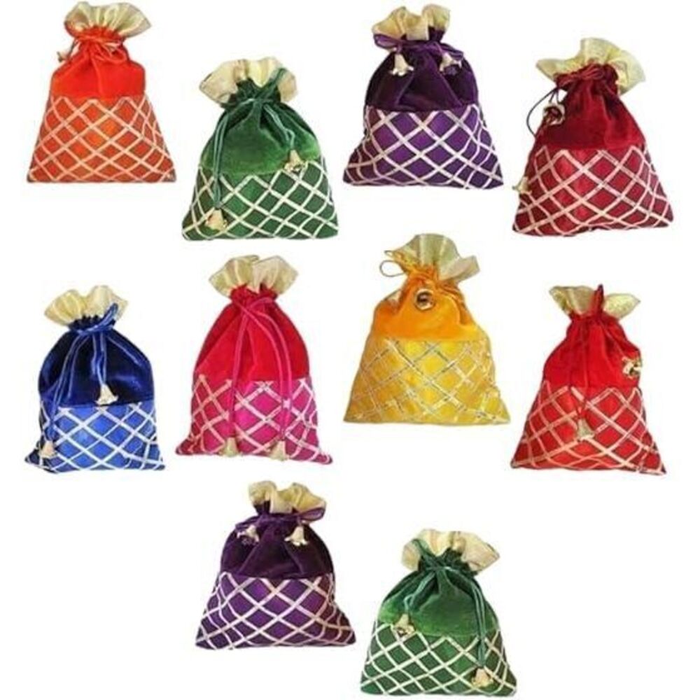 1732 Traditional India Potli Gota Check Potli Bags, Handmade Pouches